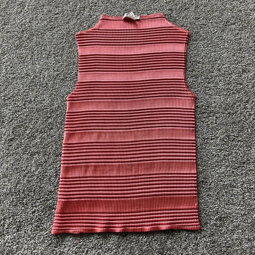 Y2K LA Designs Tank Top Womens S Pink Striped Ribbed Mock Neck Sleeveless Knit